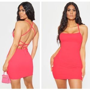 PrettyLittleThing Neon Pink Cross Back Bodycon 0